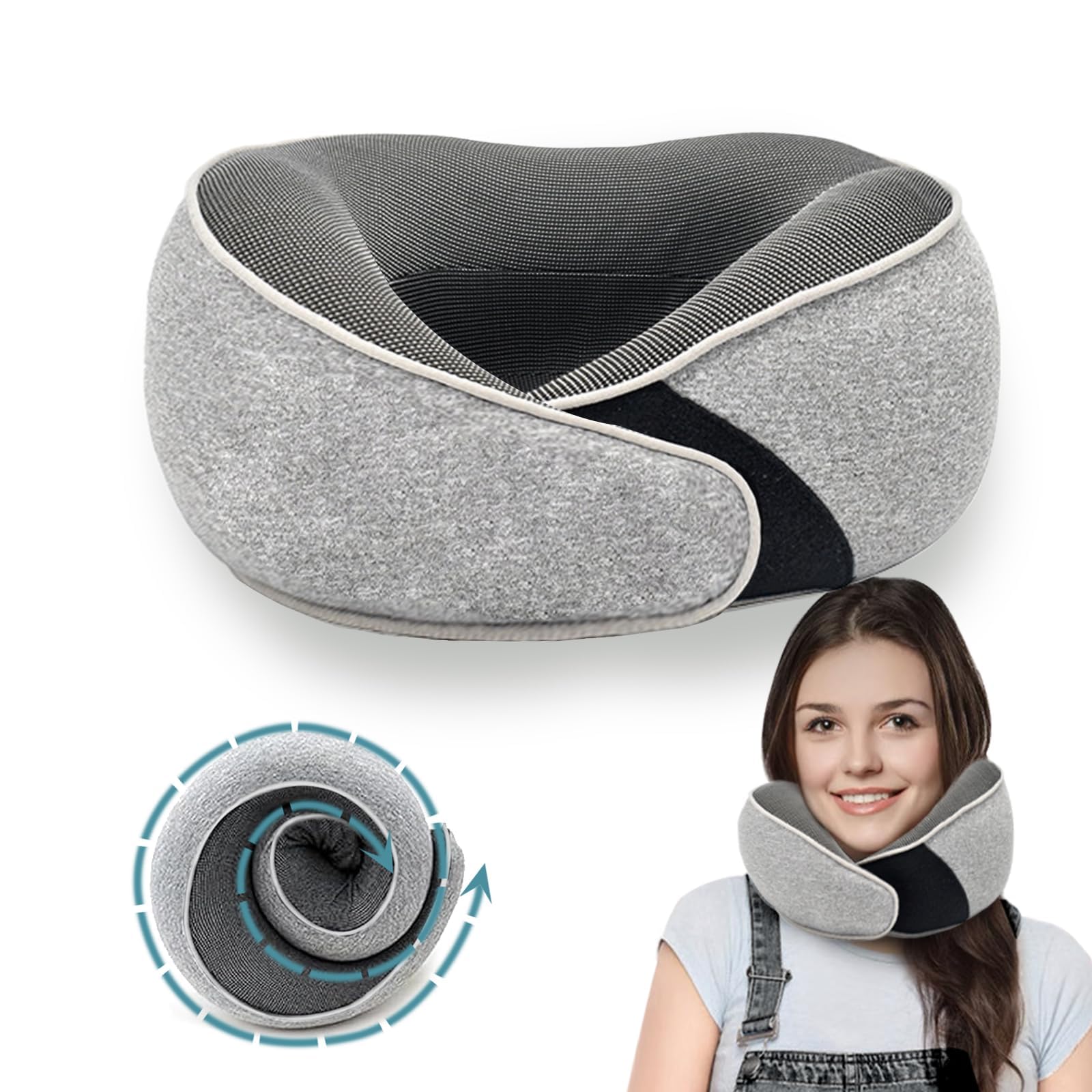 KASTWAVE Travel Pillow, Memory Foam Neck Pillow for Travel, Portable Flight Pillow for Neck Support, Convenient & Portable U Shaped Pillows, for Office, Camping, Travelling (Grey)