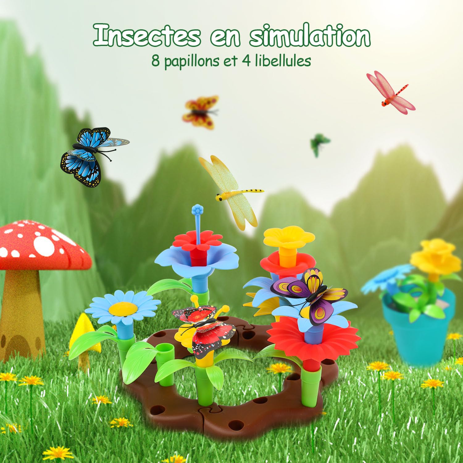 cute stone Ensemble d'outils de Jardinage pour Enfants, Jouets de Jardin avec brouette, arrosoir, Pelle, Jouet de Construction de Jardin de Fleurs, Jeu de Simulation pour l'extérieur et l'intérieur
