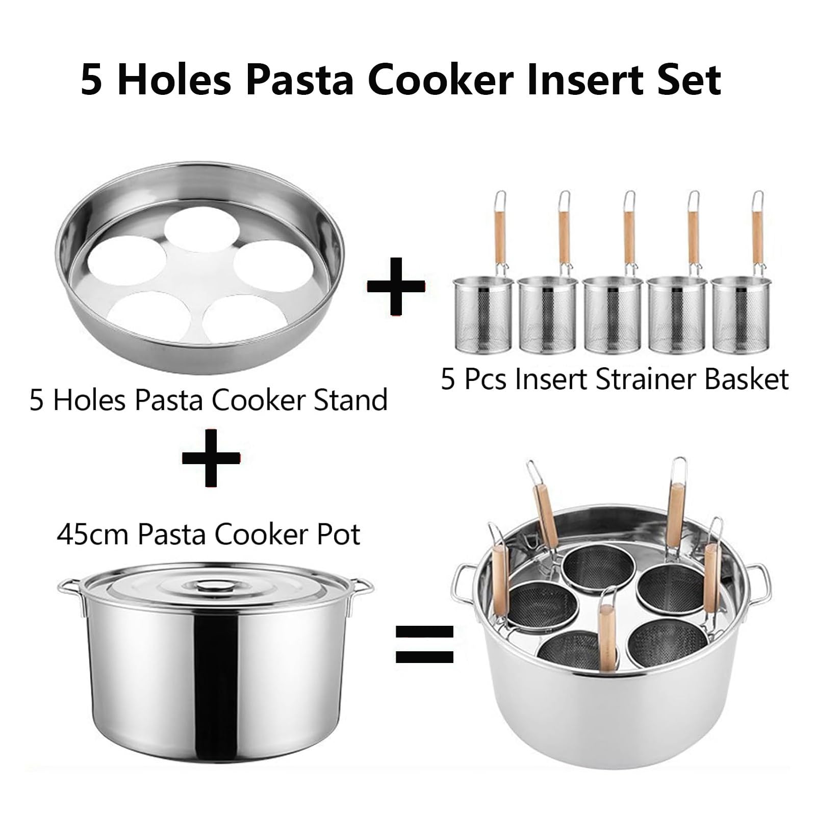 Olla para Pasta, Olla para Pasta con Cuatro o Cinco cestas coladoras, Juego de Insertos de Acero Inoxidable, Herramienta de Cocina para Pasta, Fideos, albóndigas, fácil de Limpiar (4Holes)