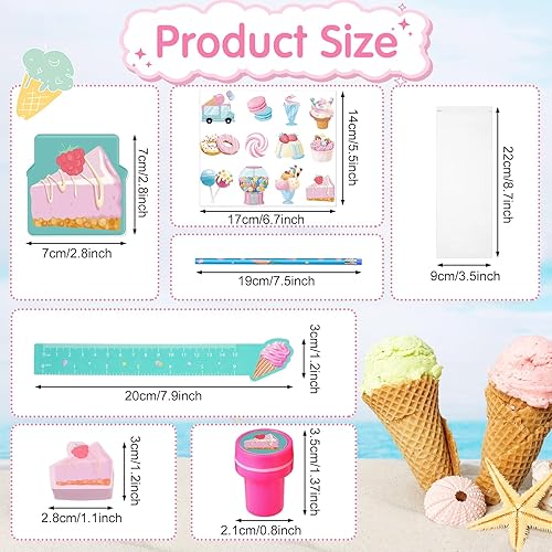 Miniatura 2 de PerKoop 168 piezas de recuerdos de fiesta de helados, Candy Land, incluye mini calcomanía, lápices, papelería, set de regalo, suministros de regalo