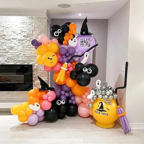 Miniatura 7 de AobkDeco Kit de arco de globos de Halloween de 141 unidades, globos de ojos negros, naranjas y dorados, globos de Halloween con globos BOO,