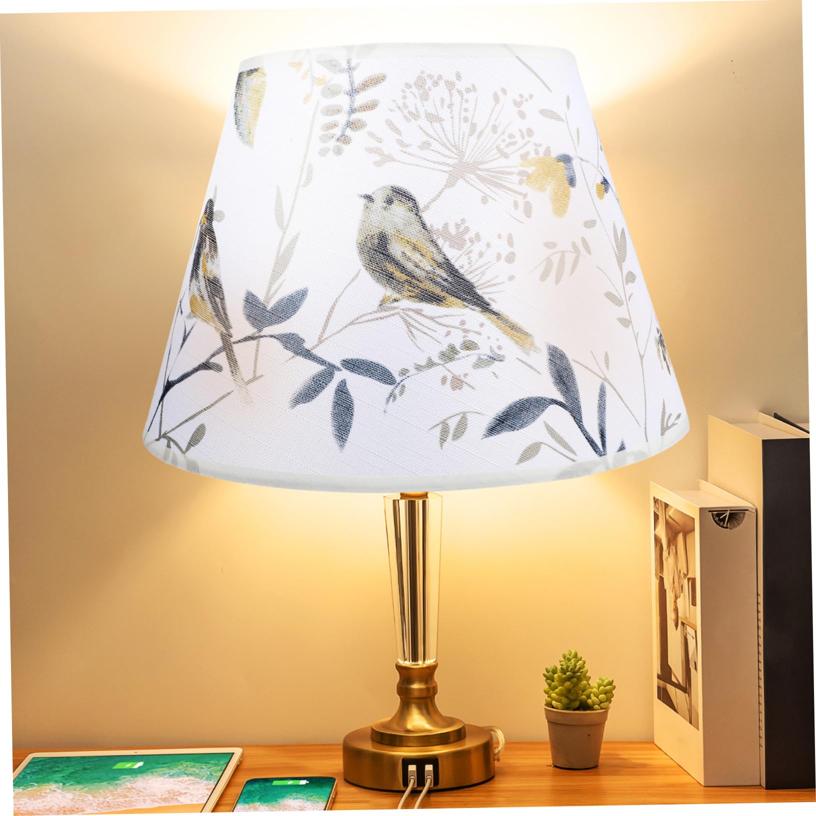 Uonlytech Abat-jour En Tissu Fleurs Et Oiseaux Tons Clairs De Fleurs Abat-jour Rustiques Couverture De Lampe De Table Abat-jour En Tissu Pour Lampes De Table Métal Intérieur E27 Plafond