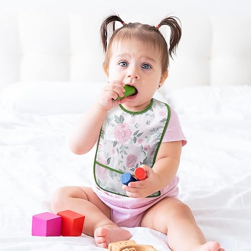 Miniatura 6 de R HORSE Juego de 5 baberos para bebés con bolsillo para atrapar migas y botón a presión, baberos impermeables para bebés de 6 a 24 meses