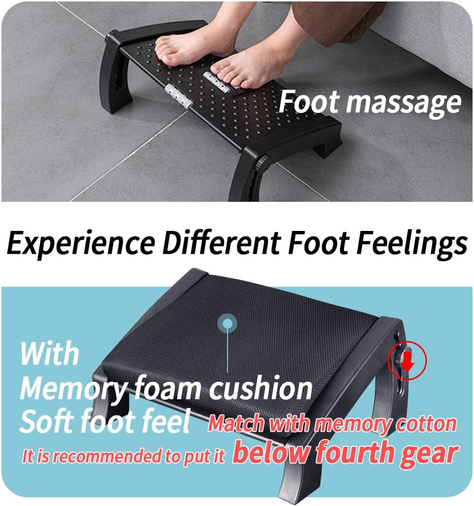 Adjustable Height Foot Rest Under Desk at Work - 6 Height Sturdy Office Footrest - Added Comfort Memory Foam - Non Slip Bottom - Straighten Back & Hip & Leg and Improve Posture : Office Products