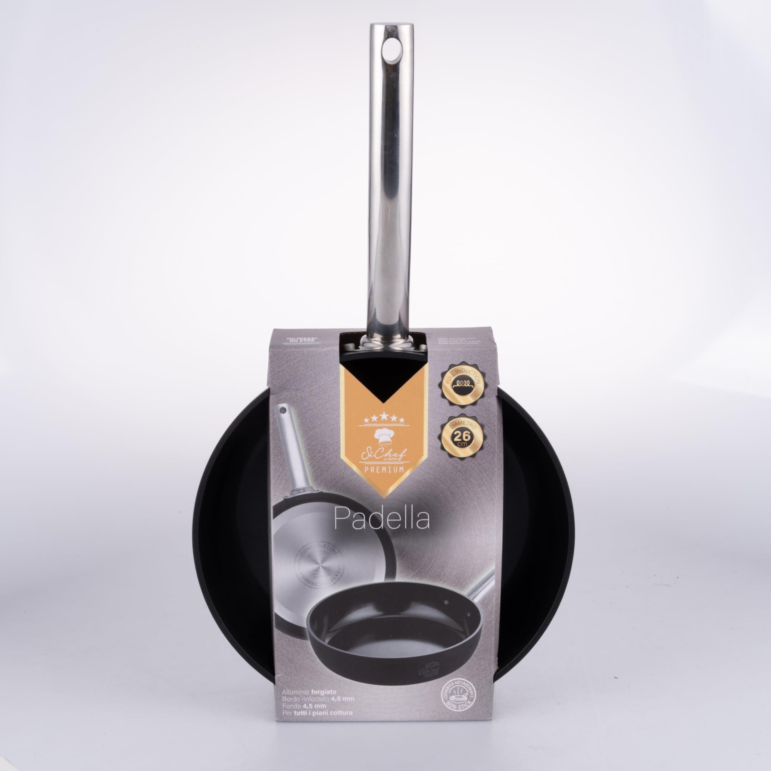 Padella 26 cm in alluminio forgiato, rivestimento antiaderente in ceramica, fondo full induction, SìChef Premium