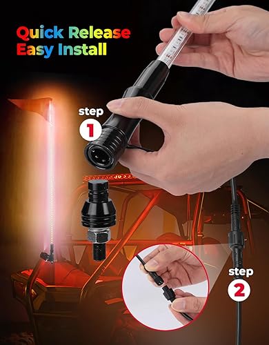 Miniatura 4 de KEMIMOTO Luces de látigo de 5 pies para UTV ATV, 22 modos, 21 colores, 5 brillantes, 10 velocidades, IP67, impermeable, control inalámbrico RF,