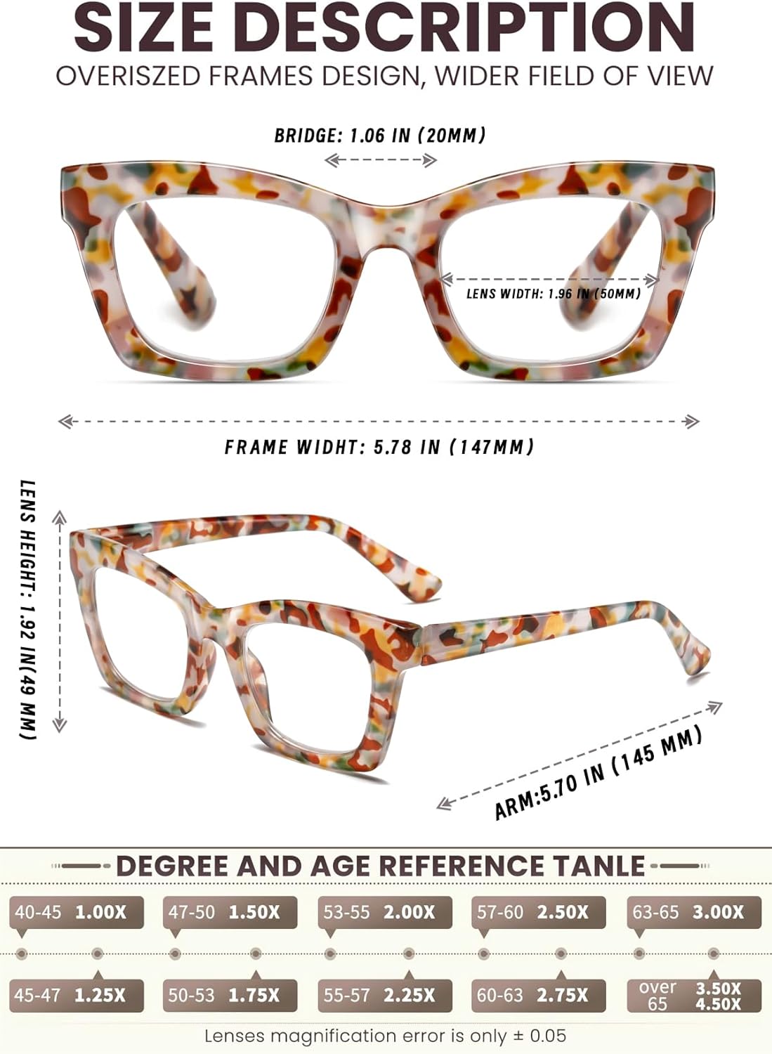 Hubeye Oprah Style Reading Glasses for Women Men Blue Light Blocking Computer Square Readers with Spring Hinge - Image 3