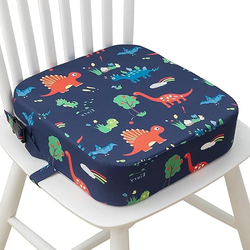 Toddler Booster Seat for Dining Table, Portable Kids Booster Seat with Safety Buckles Portable Increasing Booster Cushion with Non-Slip Bottom (Blue Dinosaur)