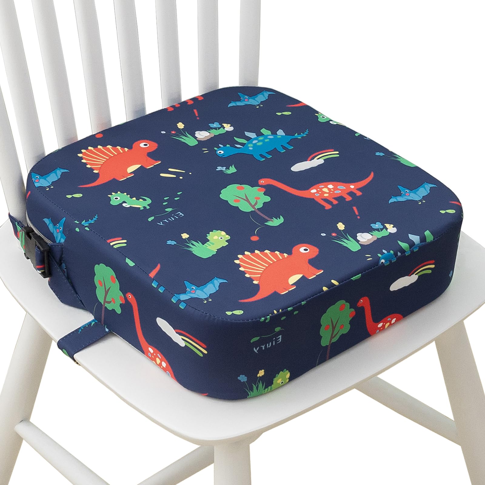 Toddler Booster Seat for Dining Table, Portable Kids Booster Seat with Safety Buckles Portable Increasing Booster Cushion with Non-Slip Bottom (Blue Dinosaur)