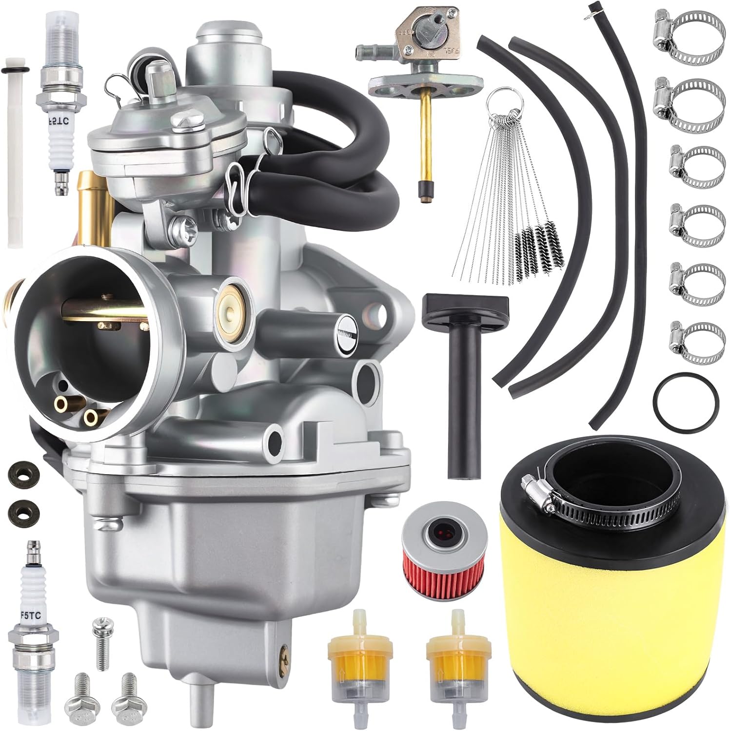Recon 250 Carburetor Compatible with Honda TRX250 TRX250TE TRX250TM 2002-2007 ATV Quad 4 Wheeler Parts Replace OEM 16100-HM8-B01 with Fuel Valve Petcock Air Filter Oil Filter Spark Plug Carb Kit