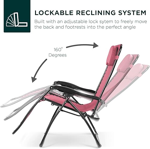 Miniatura 4 de Best Choice Products Silla de gravedad cero de gran tamaño, plegable para patio al aire libre, reclinable, con bandeja de accesorios para portavasos