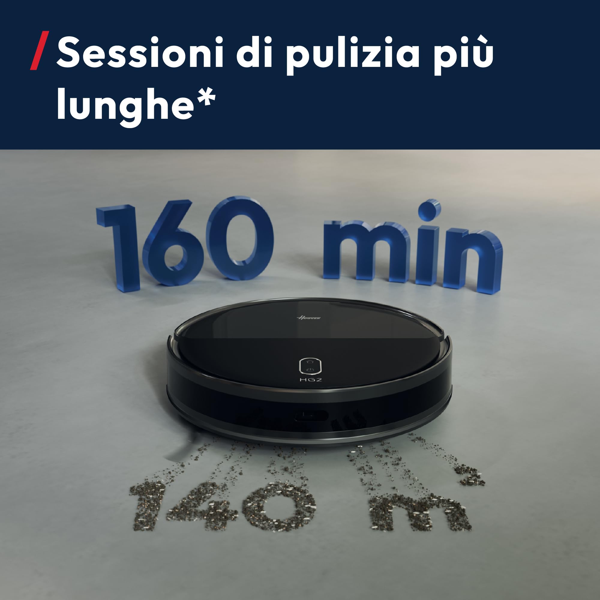 Hoover HG2 Robot Aspirapolvere e Lavapavimenti Hydro, Ultra-Sottile – Potente Aspirazione da 5000Pa, Pulizia sotto i Mobili, Navigazione Laser, Fino a 160 Minuti di Autonomia, [HG2Z30H]