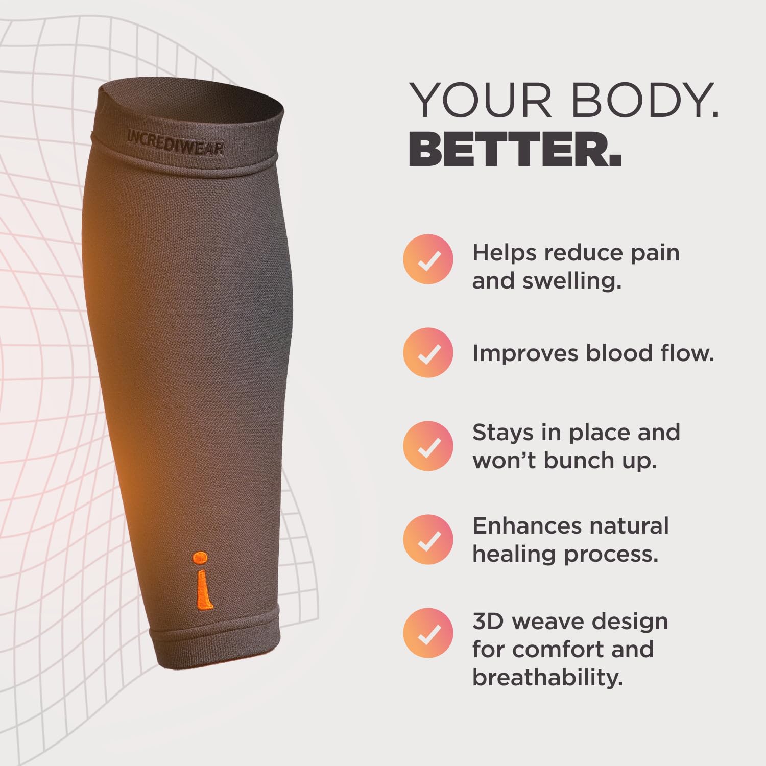 Incrediwear Inc Calf Sleeve, Unisex, Charcoal, Small