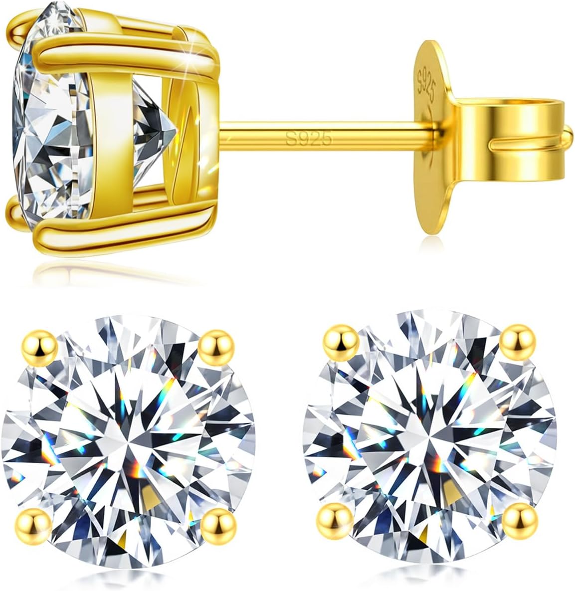 Moissanite Stud Earrings for Men, 925 Sterling Silver 18K White Gold Plated, D Color VVS Clarity Lab Created Diamond, Lightweight Hypoallergenic Earrings Gift for Father Son Boyfriend Husband