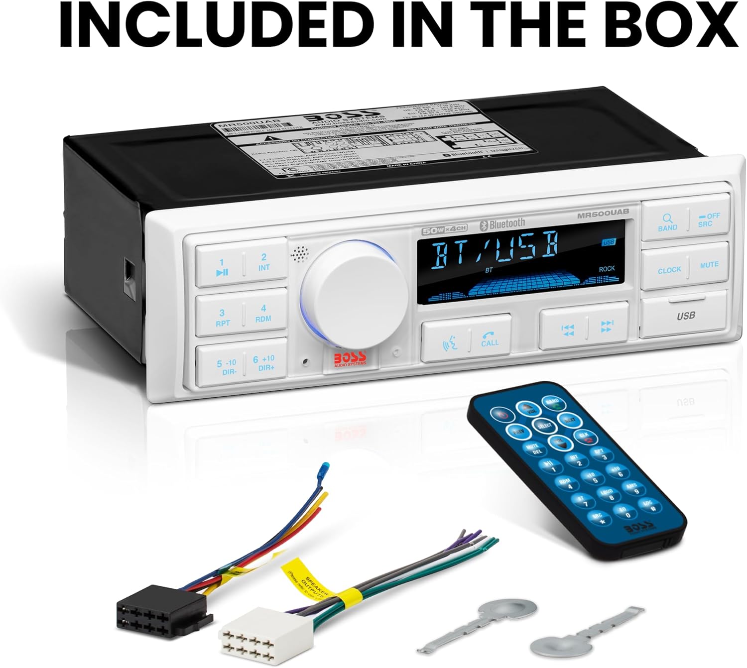 BOSS Audio Systems MR500UAB Marine Radio Receiver – Bluetooth Audio Streaming and Hands-Free Calling, USB Port, Weatherproof, Digital Media MP3 Player, No CD Player, AM/FM Radio Receiver