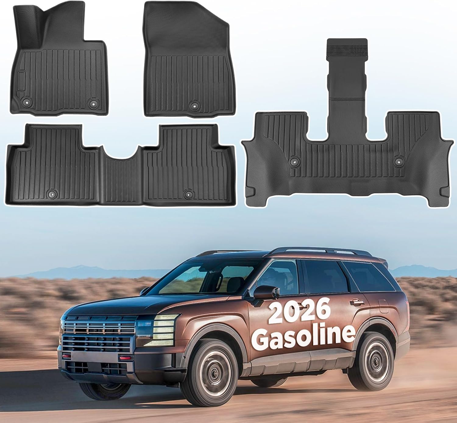 Floor Mats for 2026 Hyundai Palisade Gasoline 3-Row SUV, Custom Fit TPE All Weat