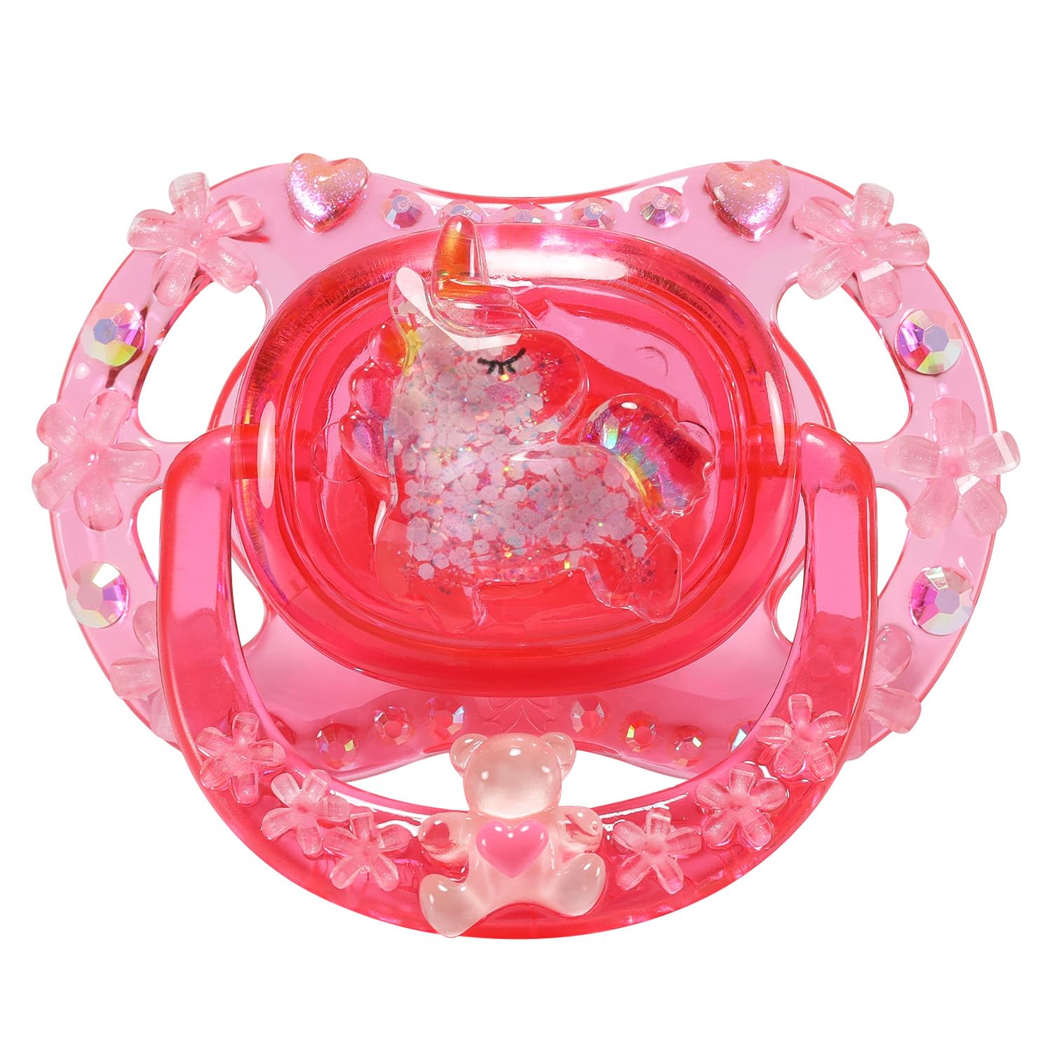 CutiePlusU Adult-Size Crystal Pacifier Dummy for Adults DIY Handmade Cute Decorative Shield - Pink Crystal Unicorn