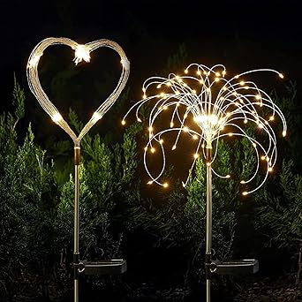 Frixen Solar Outdoor Garden Lights,120 LED Solar Firework Lights 8 Modes Waterproof Starburst Fairy Lights for Pathway Backyard Patio Christmas Lawn Wedding Decor (2 Pack)