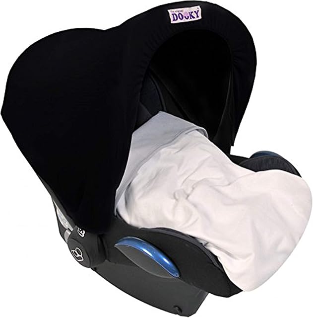 Dooky Hoody Cover for Baby Car Seat/ Pram/ Stroller/ Pushchair, Universal Fit, Protects from Sun, Wind and Light Rain, UPF 50+ UV Protection, Easy to Install and Wash, Plain Black