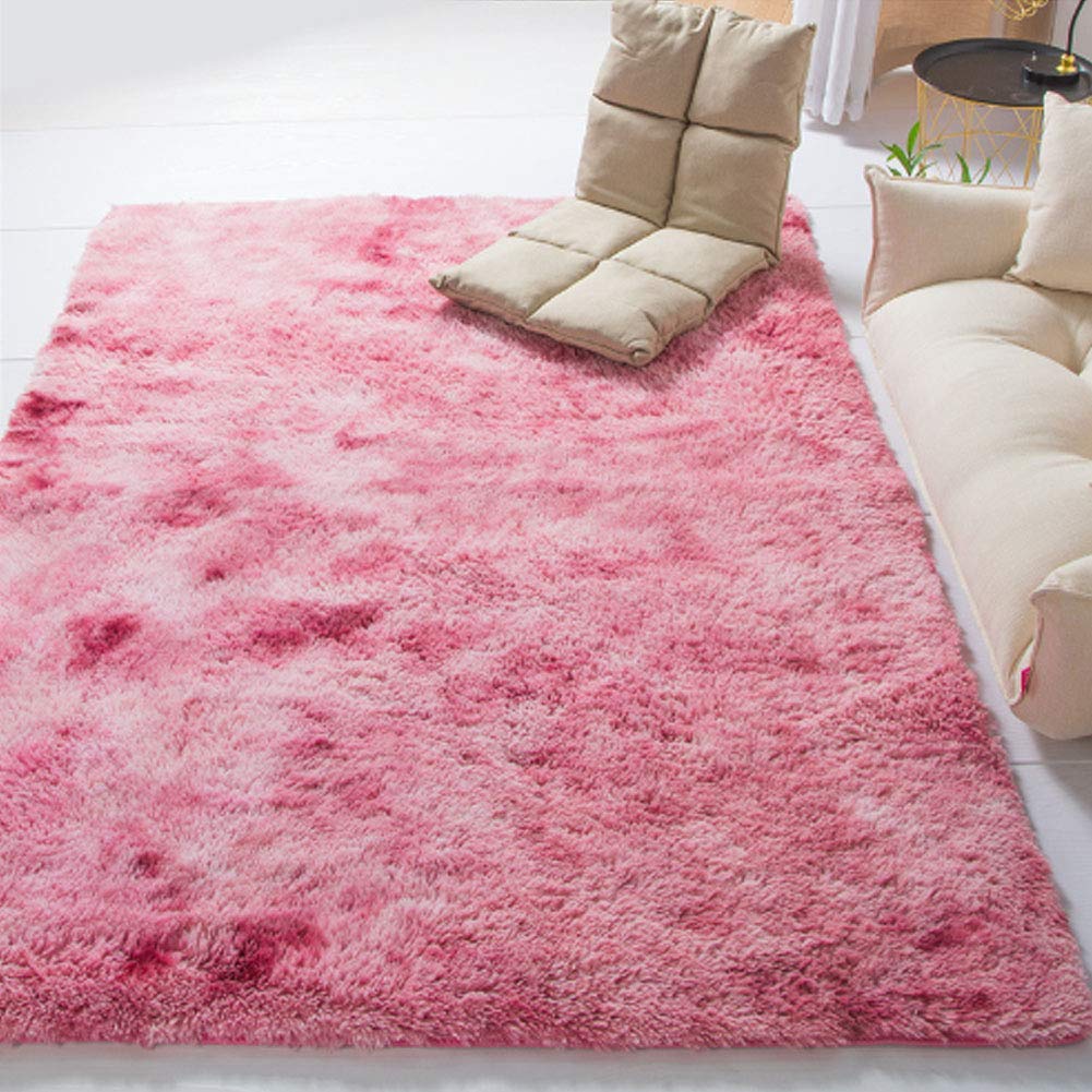Tapis rose 120x160cm en peluche shaggy moelleuse pour salon et chambre