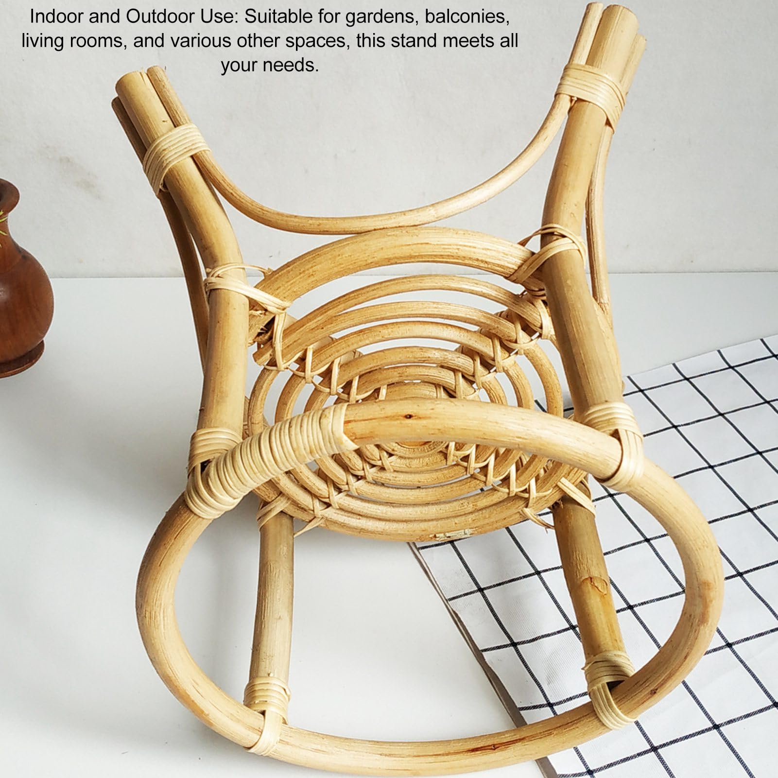Soporte para Plantas de Ratán, Soporte para Flores de Ratán de Estilo Nórdico, Soporte Macetero Rústico de Ratan con Patas, Soporte para Maceta para Interiores, para Jardín Patio Esquina(24x26cm)