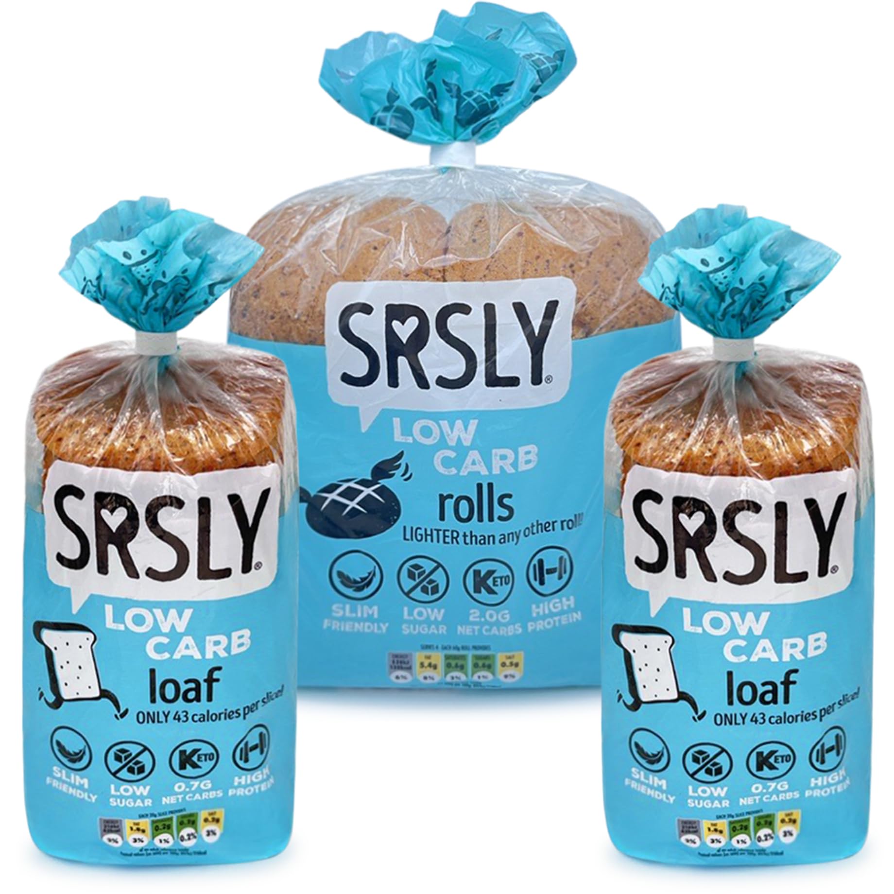 SRSLY Low Carb Keto Bread Bundle | 0.7G Carbs & 43 Kcals Per Slice | 2G Carbs & 130 Kcals Per Roll | Freshly Baked Light & Fluffy | Low Calorie High Protein Bread 2 Loaves 4 Rolls