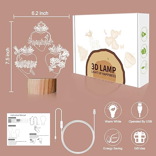 Miniatura 6 de Tres corazones sagrados, regalos católicos para mujereshombres, corazones de Jesús, luz nocturna, regalos de fe para Navidad, devocional diario,