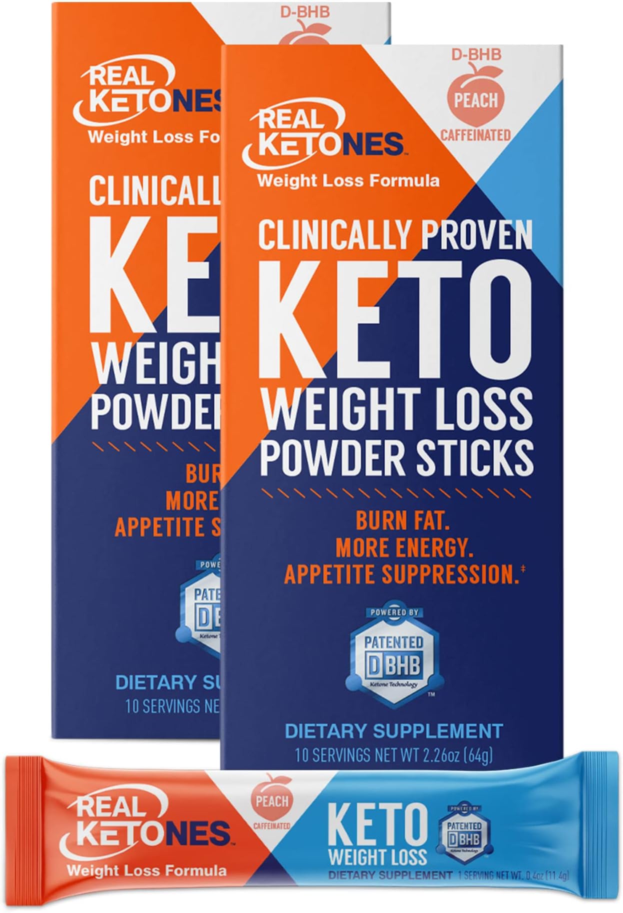 Real Ketones Drink Mix Packets Weight Loss Support - BHB Exogenous Ketones Powder with Electrolytes & Caffeine for Energy Rapid Ketosis and Metabolism Support - Sugar Free Keto Drinks 20 Packets Peach