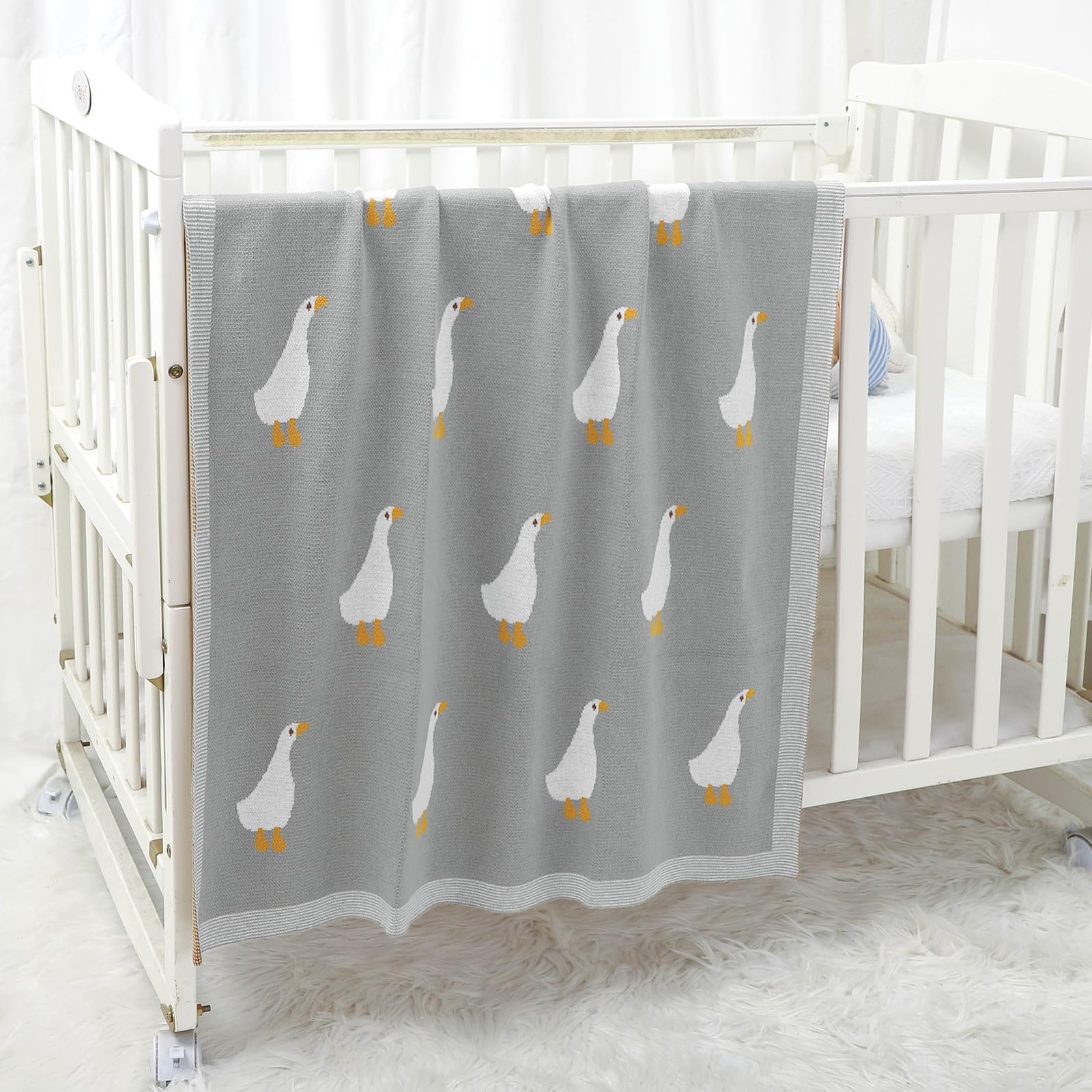 DovFanny Baby Blanket 100% Cotton Knitted Soft Blanket for Newbron with Lovely Zebra 100 x 80cm (gray-goose) - Image 3