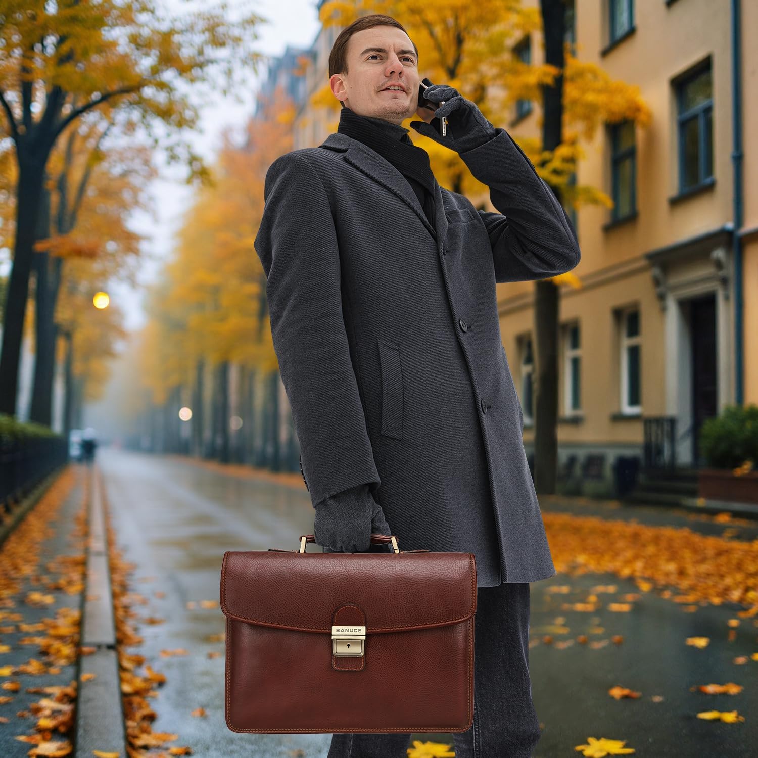 Banuce Vintage Genuine Full Grain Italian Leather Briefcase for Men with Lock 14 Inch Laptop Bag Business Work Bags Attache Case Brown - Image 4