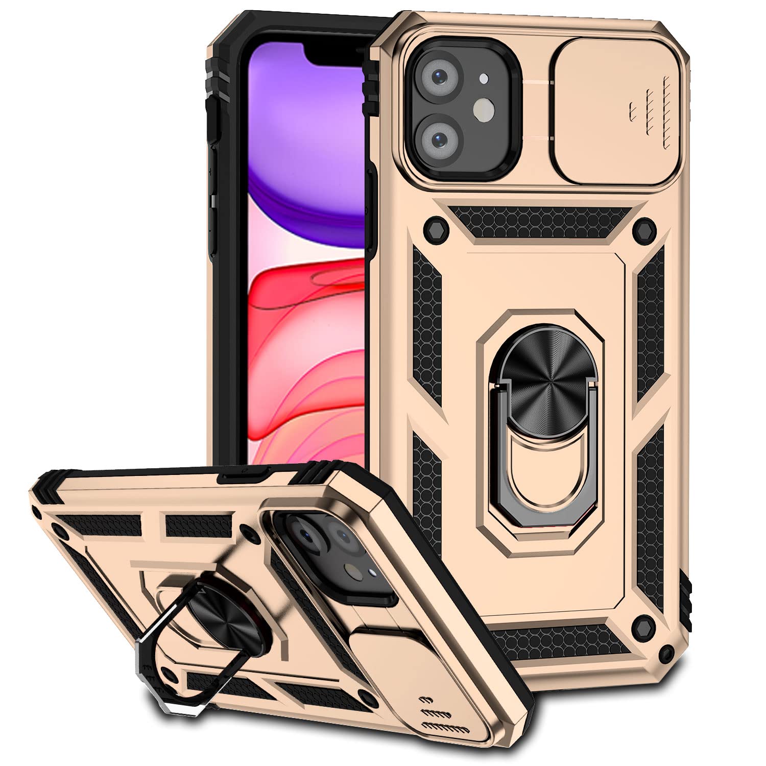 Hitaoyou Compatible with iPhone 11 Case, iPhone 11 Case with Camera Cover & Kickstand, Military Grade Shockproof Heavy Duty Protective Magnetic Case