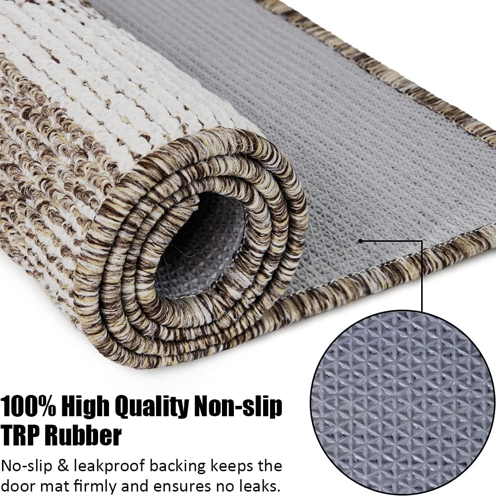 Indoor Doormat 24"x 36", Absorbent Front Back Door Mat Floor Mats, Rubber Backing Non Slip Door Mats Inside Mud Dirt Trapper Entrance Front Door Rug Carpet, Machine Washable Low Profile-Brown Geome