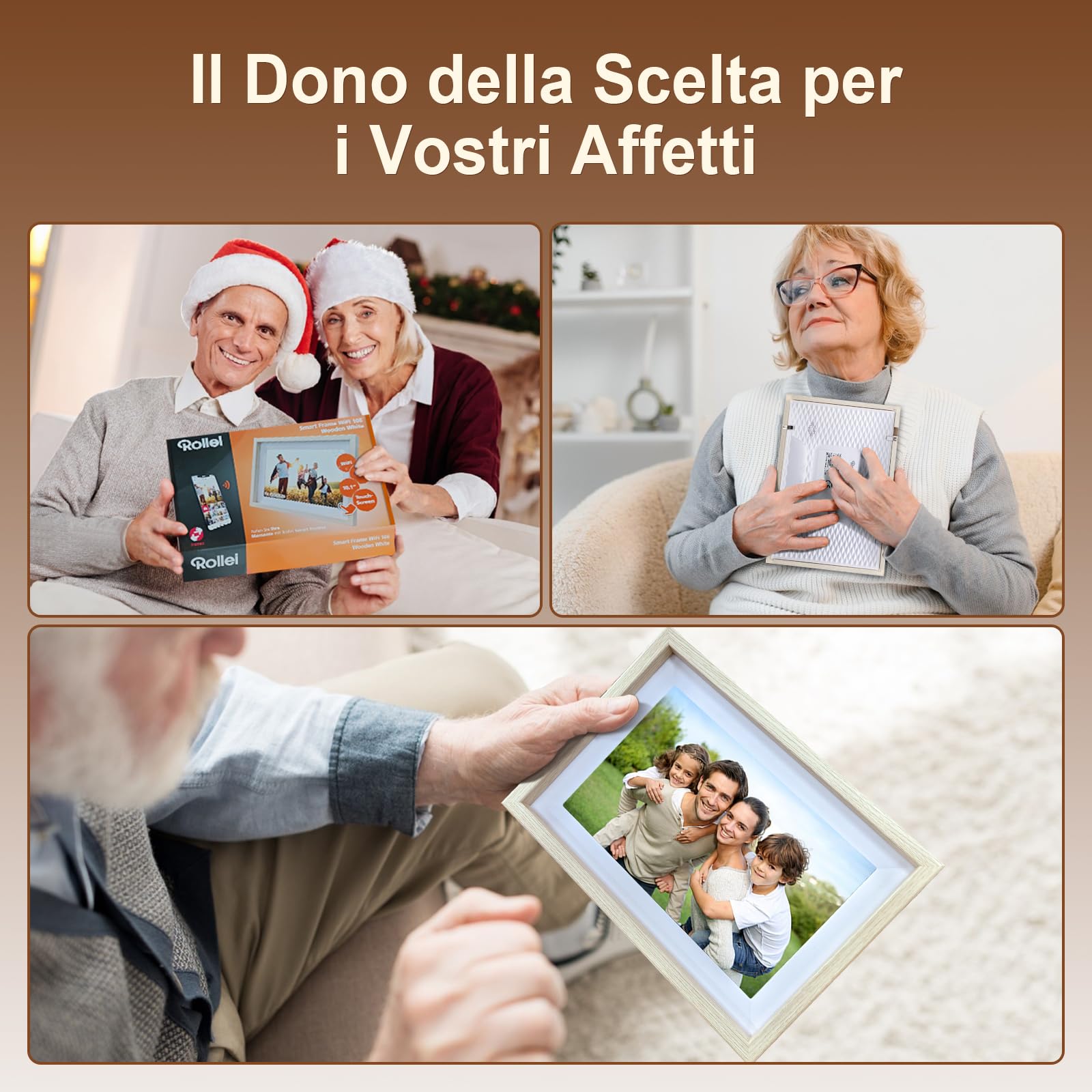 Cornice Digitale Foto Rollei Smart Frame WiFi 108 10,1 Frameo Portafoto Digitale 32GB 1280x800 Schermo Tattile IPS Condivisione Istantanea di Foto e Video Legno Bianco Cornice-Digitale-Foto-Frameo