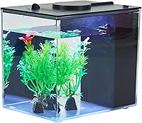 Vista 1 de Mini pecera Betta Aquarium Starter Kits Multifuncional Escritorio con botón de interruptor LED Kit de acuario blanco, 1 galón (negro)