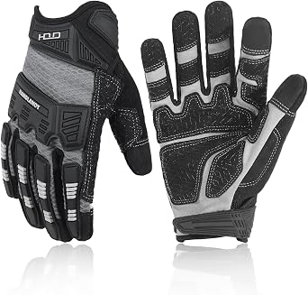 HANDLANDY Mens Work Gloves Touch screen, Utility Mechanic Gloves, Flexible Breathable Fit- Padded Knuckles & Palm