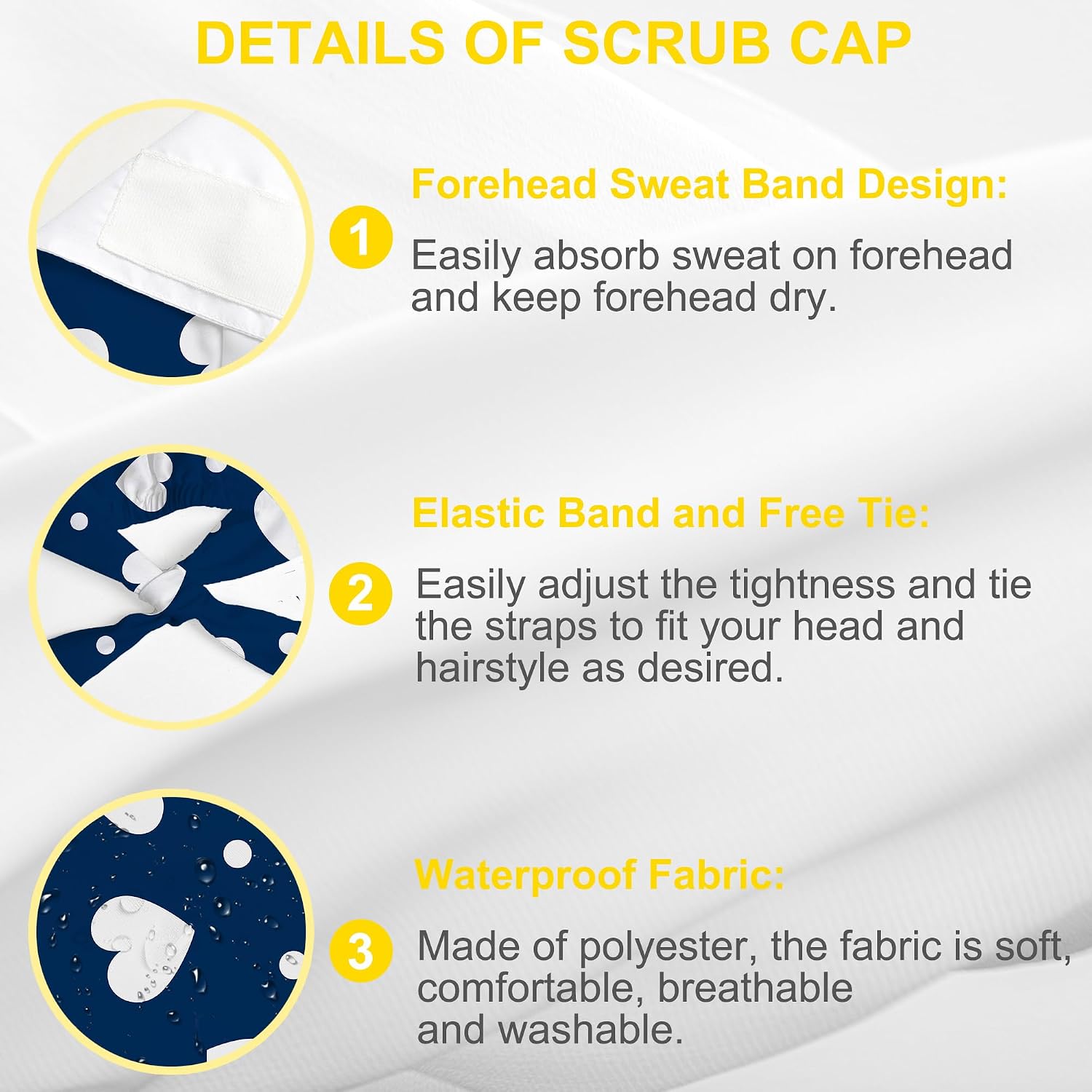 Working Cap, Scrub Cap with Sweatband Adjustable Tie Back Hat Breathable Nurse Surgical Caps for Men Women