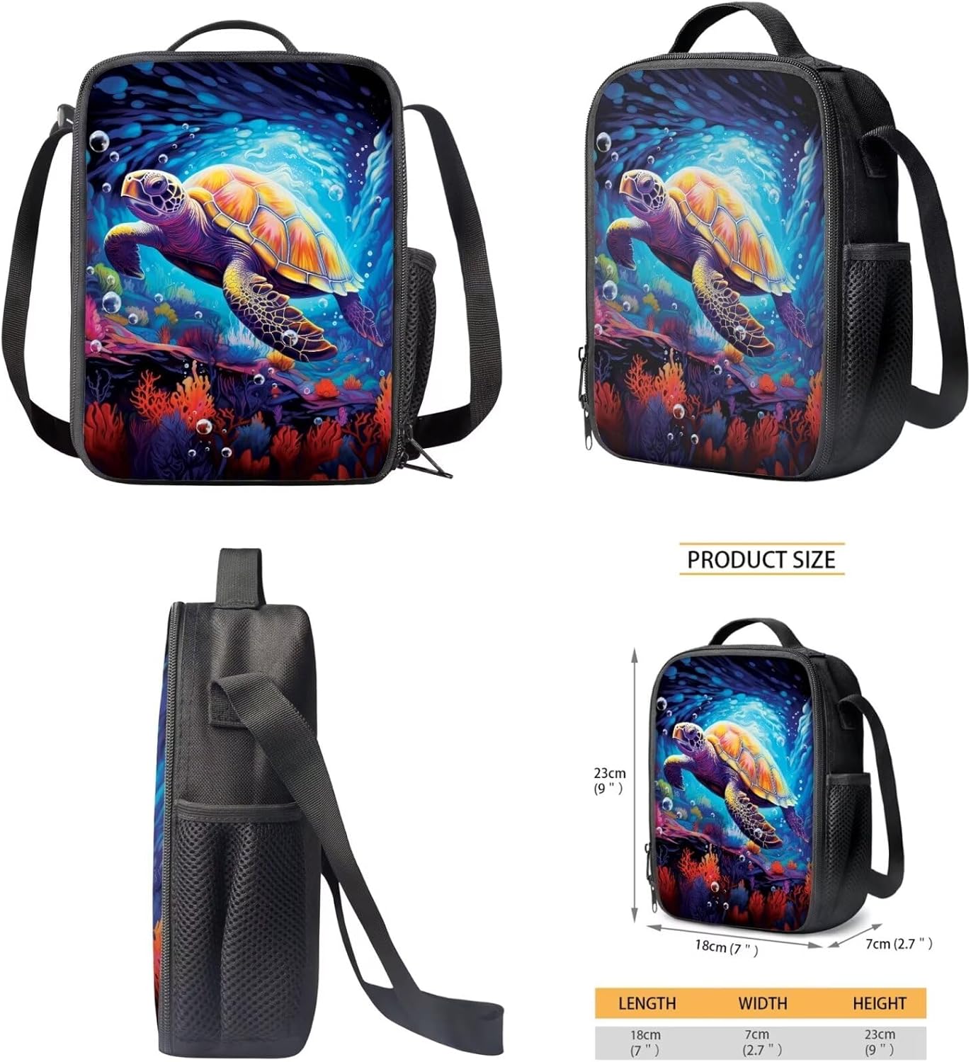 Sea Turtle School Backpack Set Teenage Boys Girls Elementary Students Schoolbag Aesthetic Kids Bookbag with Insulated Lunch Box and Pencil Case, 3 Piece