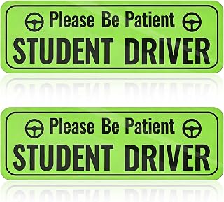2 PCS Student Driver Magnet for Car, Reflective Student Driver Safety Sign Auto Sticker, Removable Please Be Patient Decals for Vehicle Trunk Hood Bumper, Car Accessories (Green)