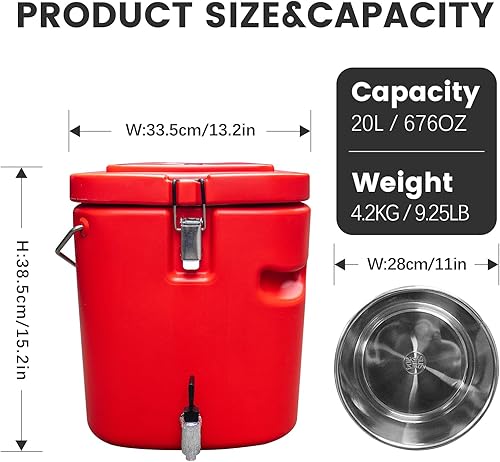 Miniatura 2 de Contenedor de sopa aislado comercial calentador de alimentos, enfriador de bebidas aislado de 5 galones, caja caliente de 21QT para catering,