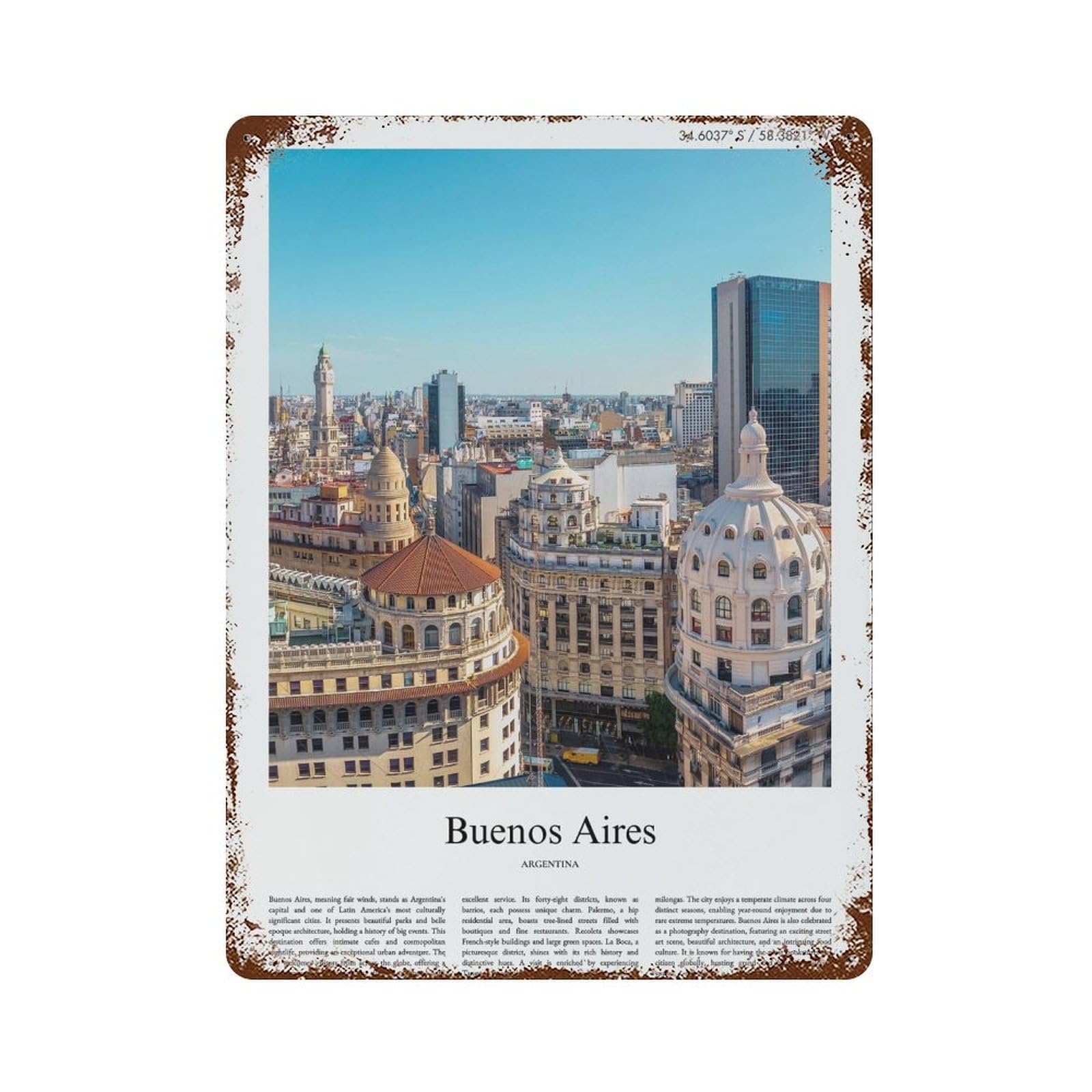 xiaoxiaoshen Buenos Aires Argentina City Scenery Wall Decor Art Metal Tin Poster Modern Home Decor Art Home Bar Shop Decorations Vintage Sign 40x30cm