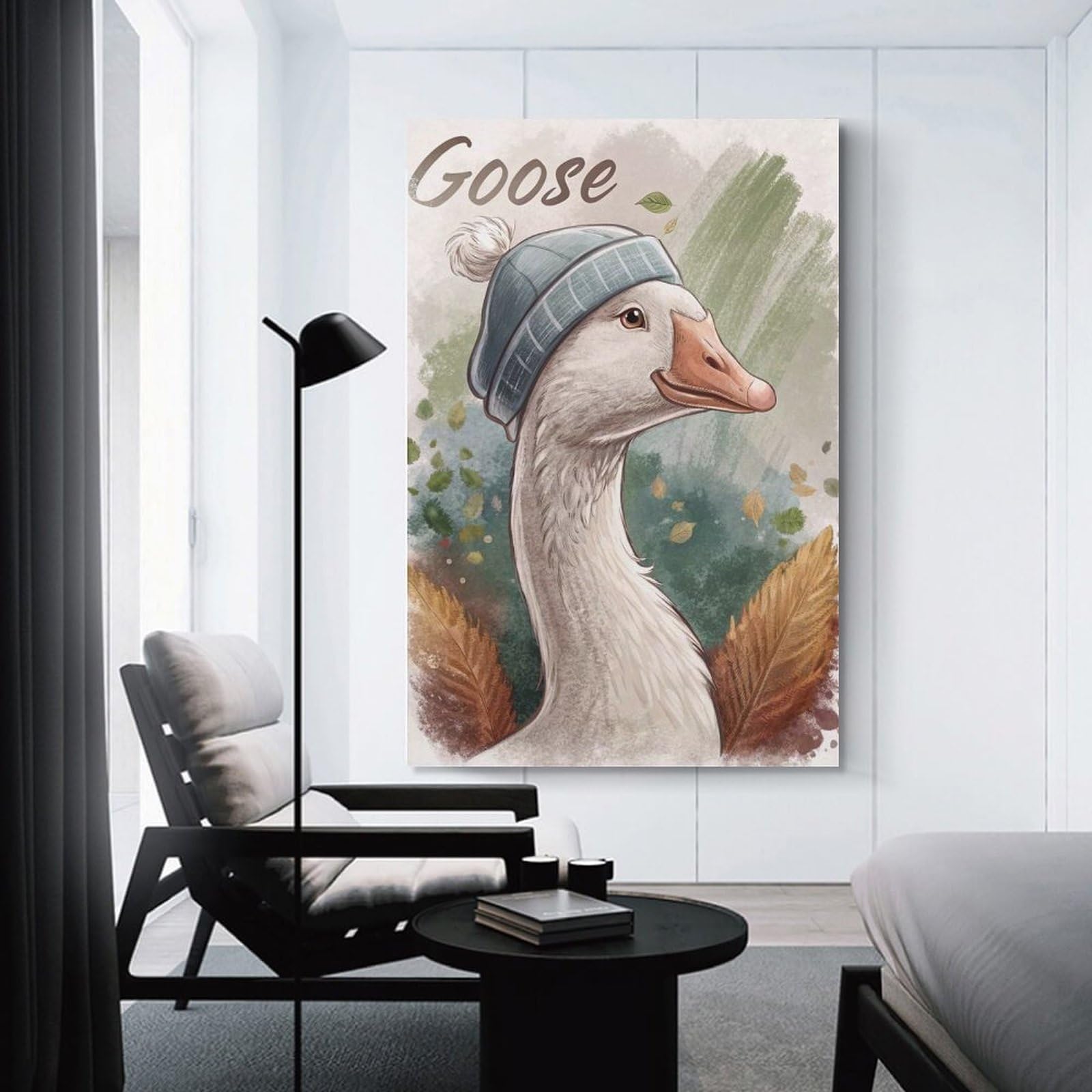 Junmoney Goose Wearing A Hat Hanging Wall Art, 24x36inch(60x90cm), for Bedroom Walls, Guest Spaces Or Lounges, An Easy Wall Refresh for Bedrooms