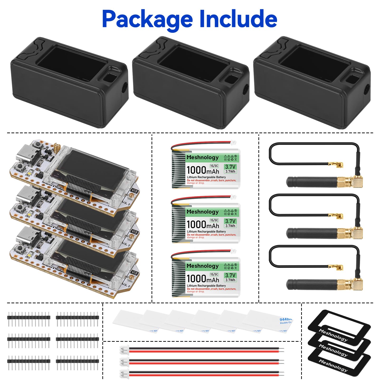 Confezione da 3 schede di sviluppo ESP32 LoRa V3 + batteria da 1100 mAh + custodia protettiva - con antenna da 868 MHz e dispositivi SX1262 LoRa V3 per tastic Mesh AR duino LoRawan IOT (N30 version