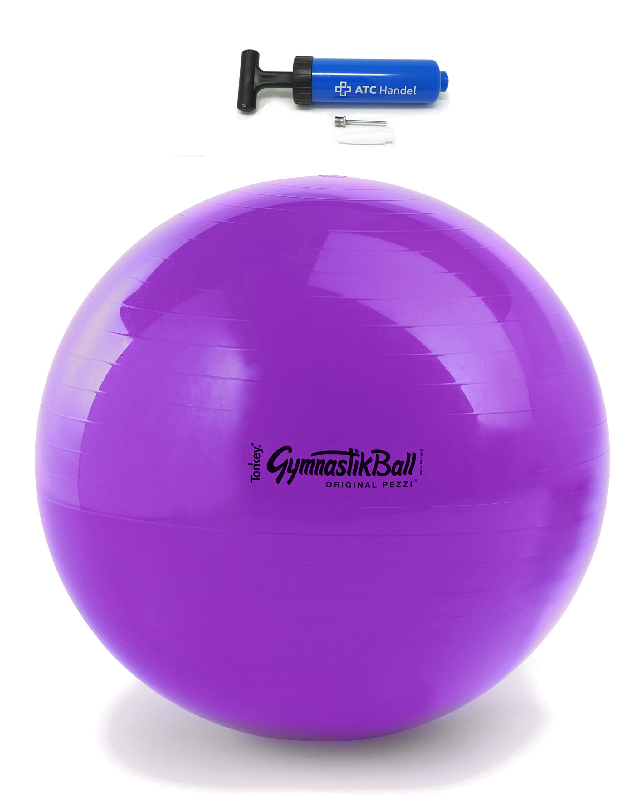 Pezzi - Pelota de gimnasia (diámetros 42, 53, 65 y 75 cm, soporta hasta 400 kg, apta para fitness, rehabilitación, terapia, gimnasia, aerobic y asiento, para oficina), 65cm, purple