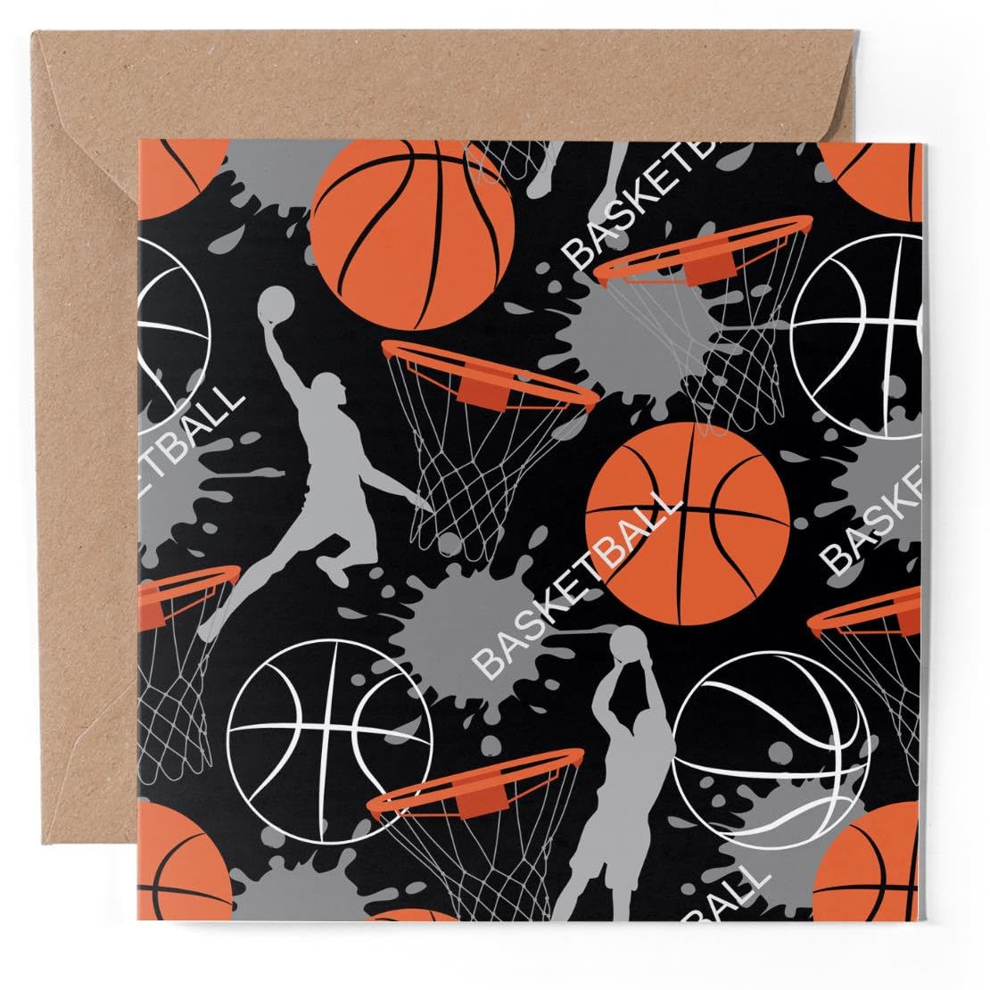 1 x biglietto di auguri – modello basket sport gioco teenager bambini – bianco compleanno celebrazione anniversario #52630, 14.8 cm x 14.4 cm
