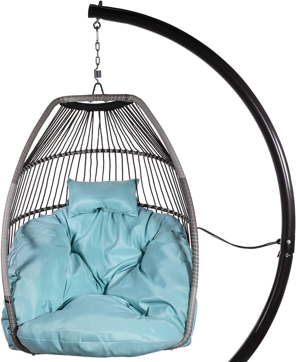 Barton Blue Hanging Egg Chair with Fluffy Cushion