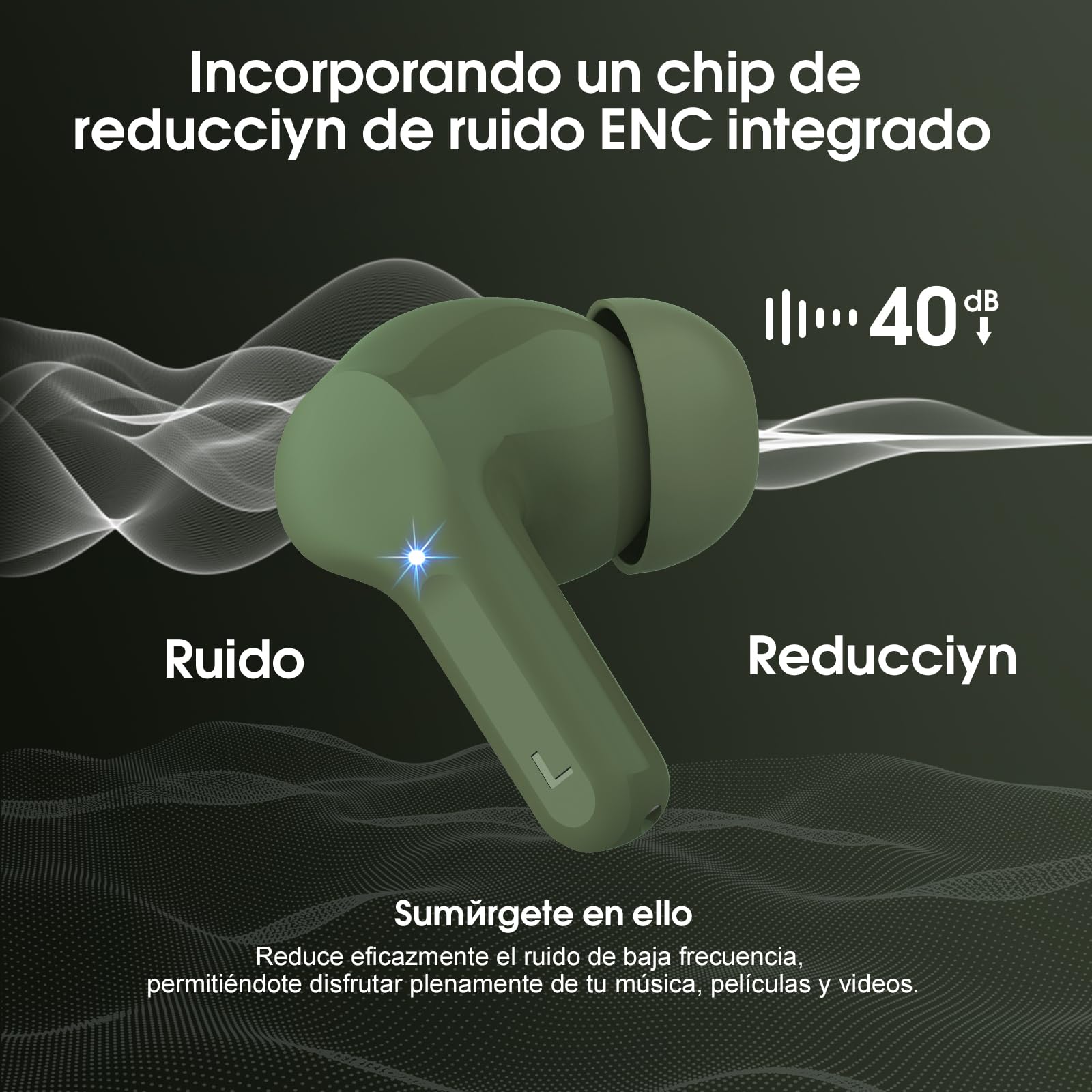 Auriculares Inalámbricos Bluetooth, Auriculares Bluetooth 5.4 con Controlador de 14,2 mm, Sonido Envolvente, 48H Cascos Inalámbricos con Reducción de Ruido, Pantalla LED, IP7 Impermeable, Retro Verde