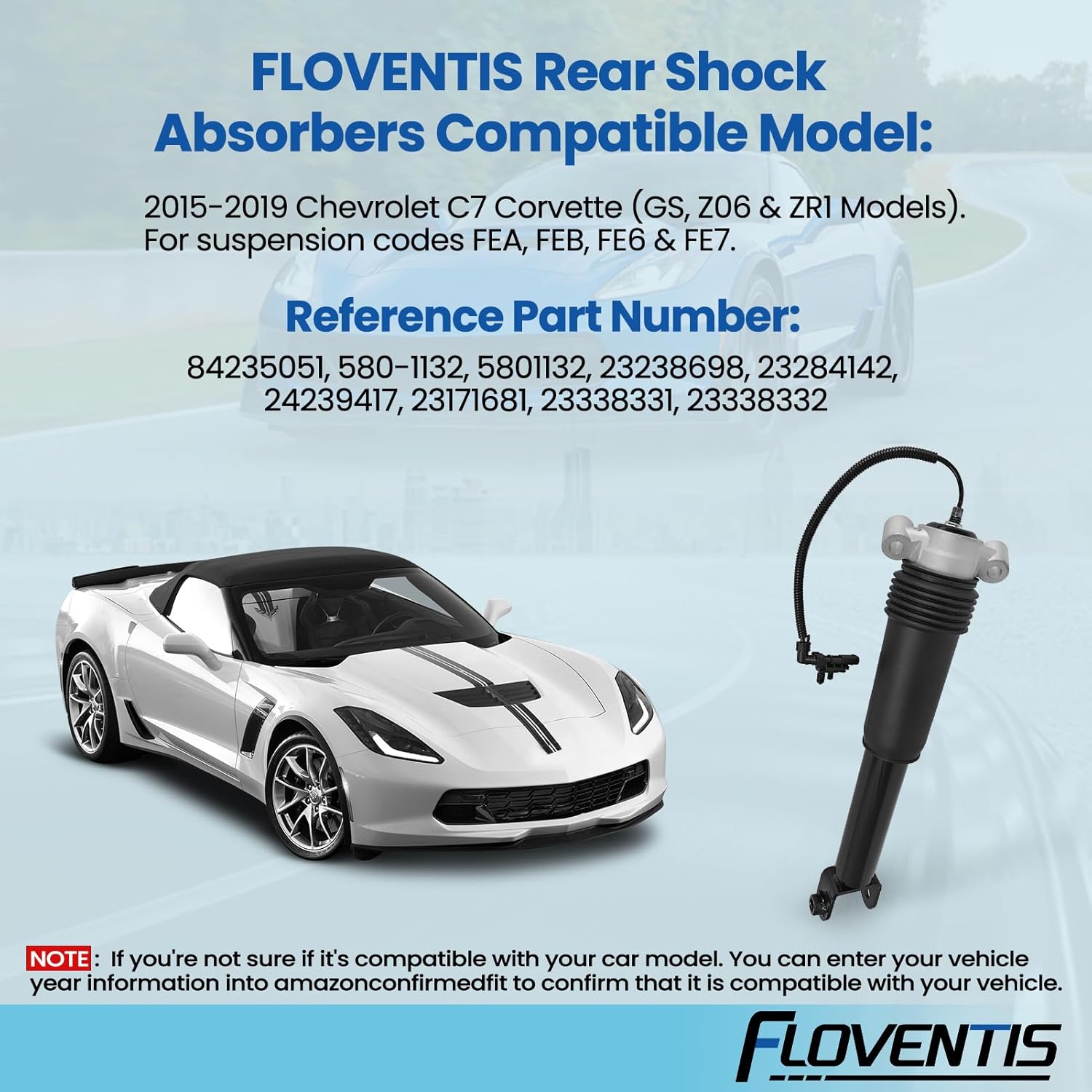 Shock Absorber Assembly for 2015-2019 Chevrolet C7 Corvette GS, Z06 & ZR1 Models Car Rear Air Struts OEM Replace# 84235051, 580-1132, 5801132, 23238698 (2S2408 x 1)