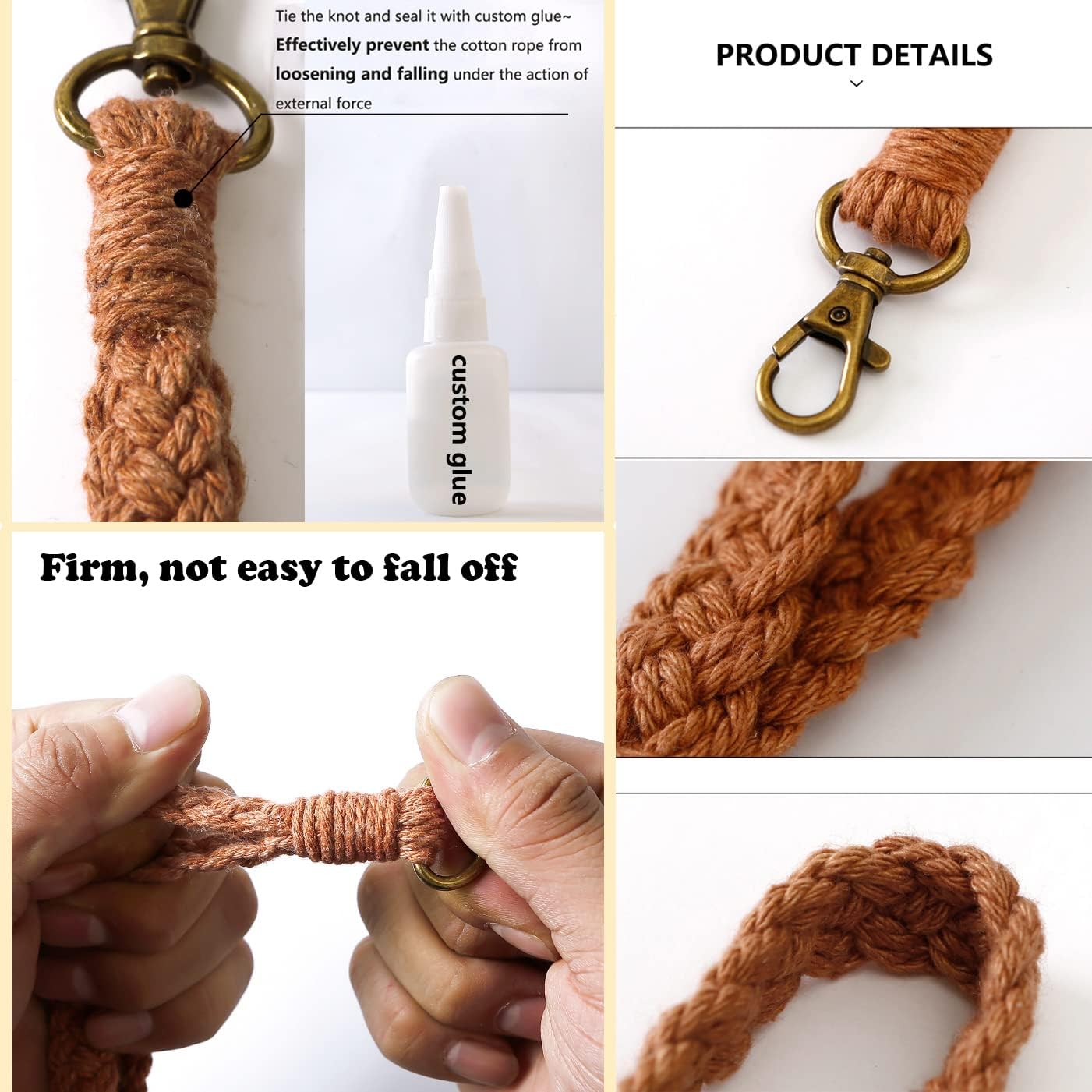 XGALBLA Soft Macrame Keychain Boho Handmade Wristlet Bracelet Keychain Country style Wrist Lanyard Handmade Holder for Women image 5