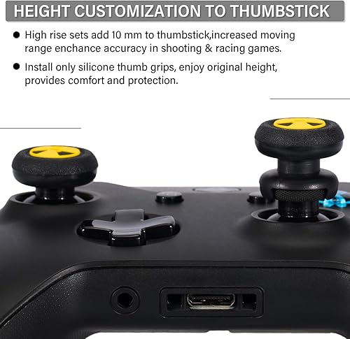 Miniatura 5 de 2 extensores de palanca de pulgar FPS y 4 fundas de agarre de silicona de goma para impresión para Xbox Series XS y Xbox One (negro de radiación y
