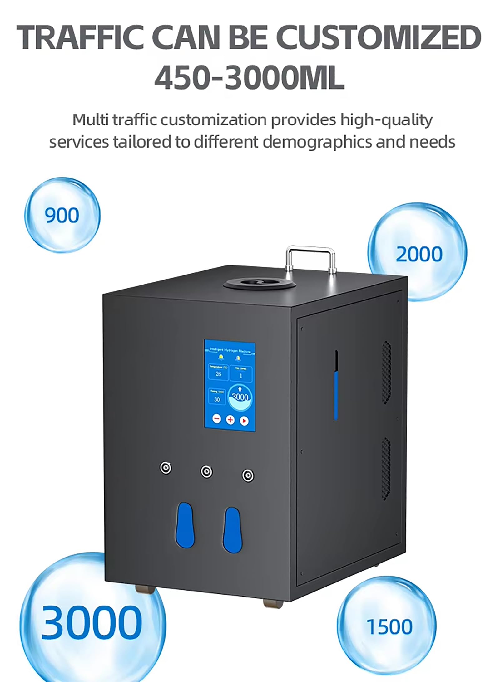 Wasserstoff-Inhalationsmaschine, 450–3000 ml einstellbare Durchflussmenge, hochreiner 99,99% H2-Generator, SPE/PEM-Technologie, Drei-Port-Inhalator